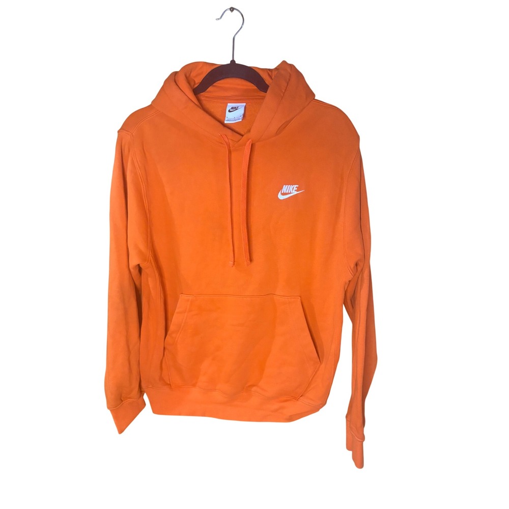 Nike Sportswear Club Fleece Hoodie Orange Embroidered Logo Mens Small BV2654-886